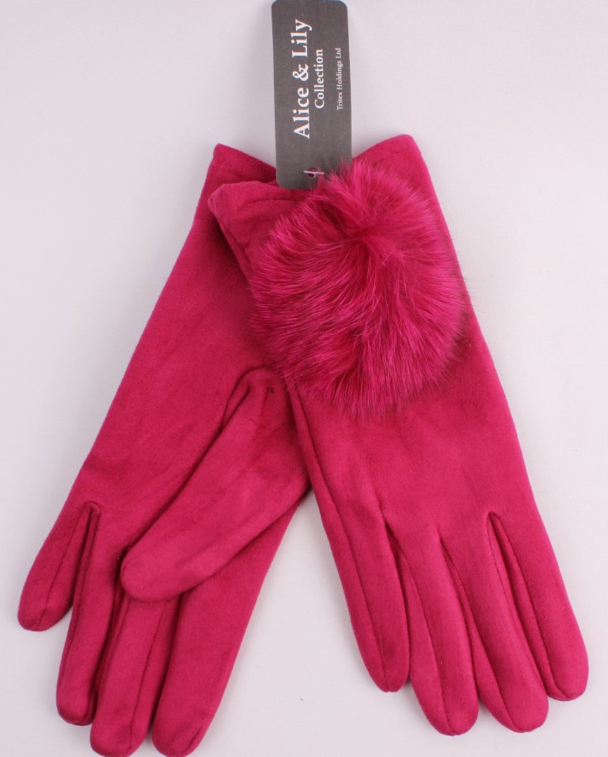 Winter ladies thermal glove w fur trim fushia Style; S/LK4618FUSHIA image 0